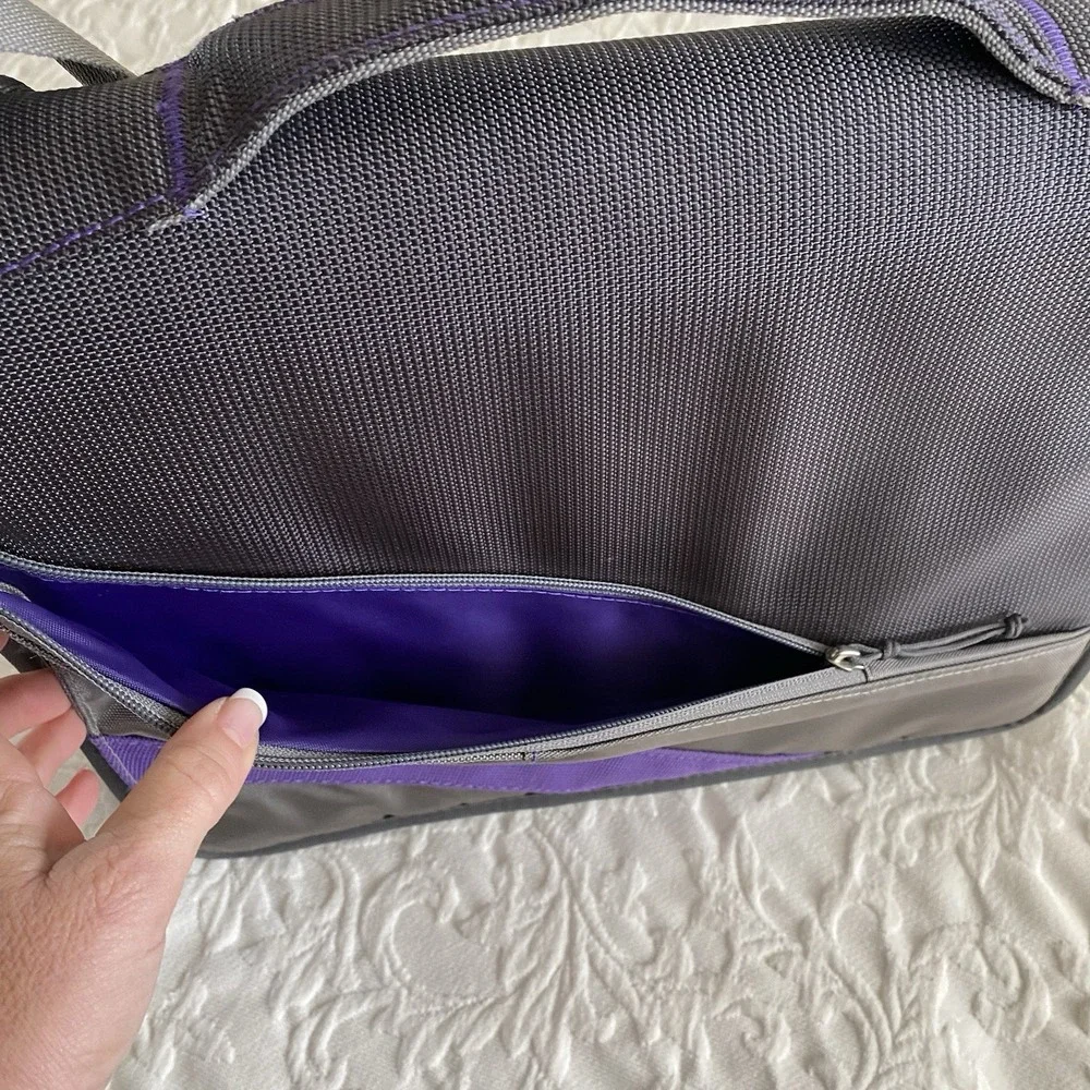 Vintage JanSport Laptop Organizer Bag Gray Purple Briefcase Messenger Bag 90s Y2